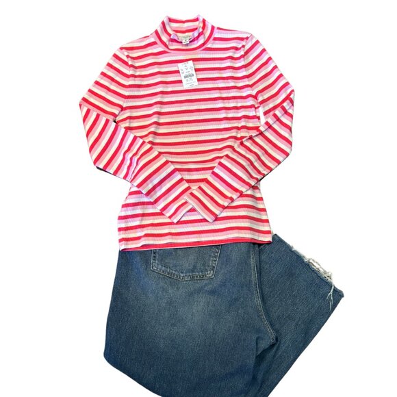 NWT - J. CREW FACTORY Striped Ribbed-knit Mockneck Top - Picture 1 of 5